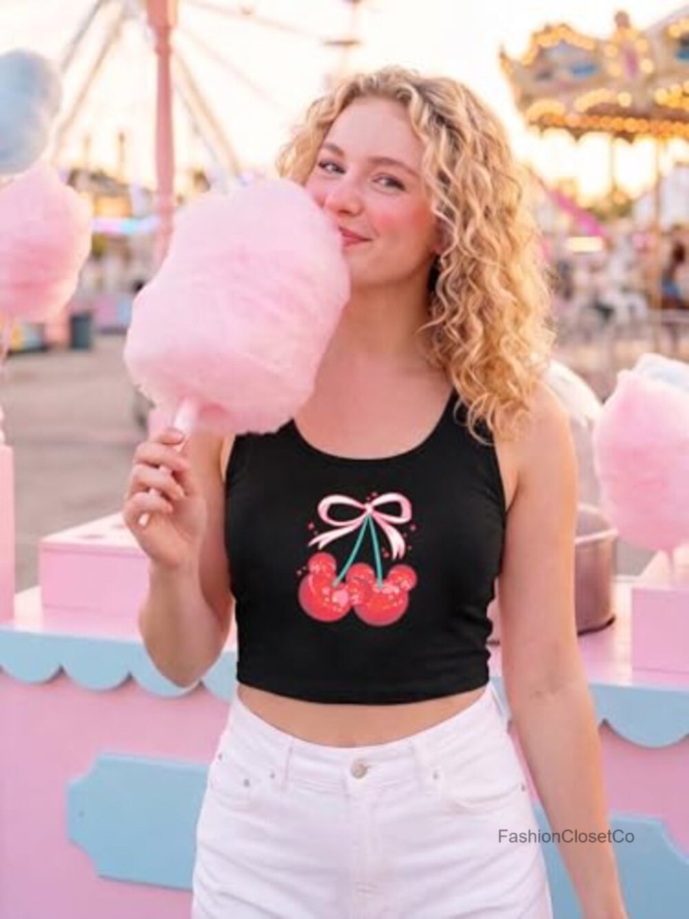 Cherry Graphic Sleeveless Tank Top Ribbed Cropped Tee Y2k Summer Vacation Top - Picture 7 of 7